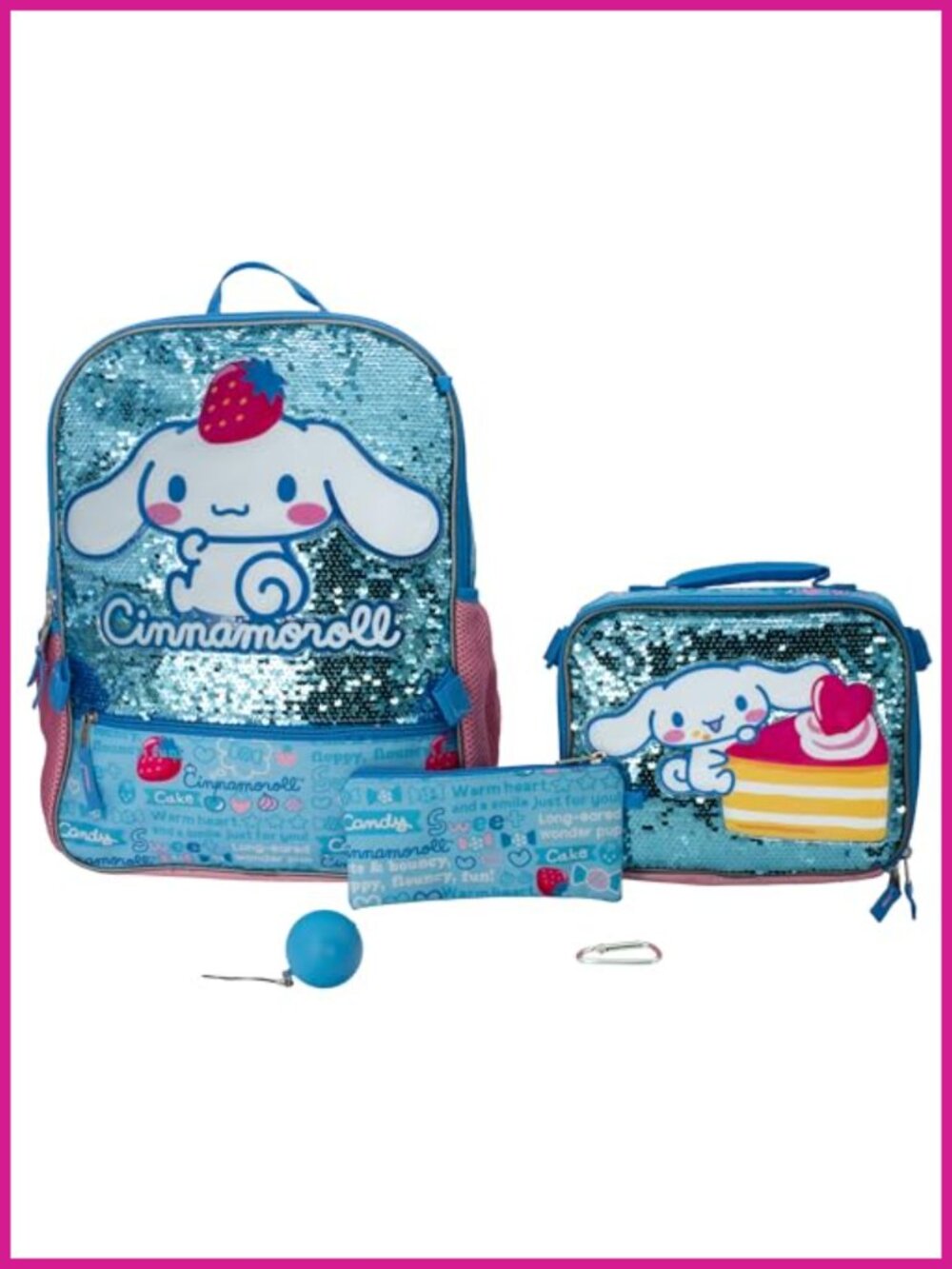 Cinnamoroll 5 Piece Backpack Set Flip Sequin School Bag Lunch Box